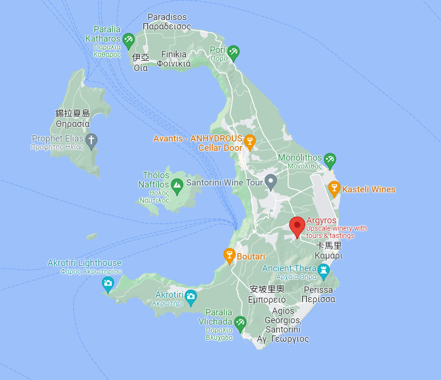 Article108 greece santorini island Estate Argyros Santorini Winery 希臘 聖托里尼 酒莊 map