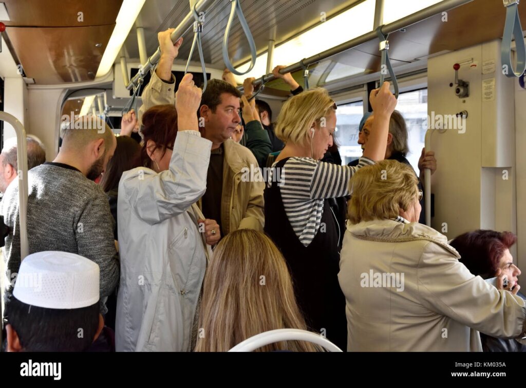 Article116 inside crowded athens tram with