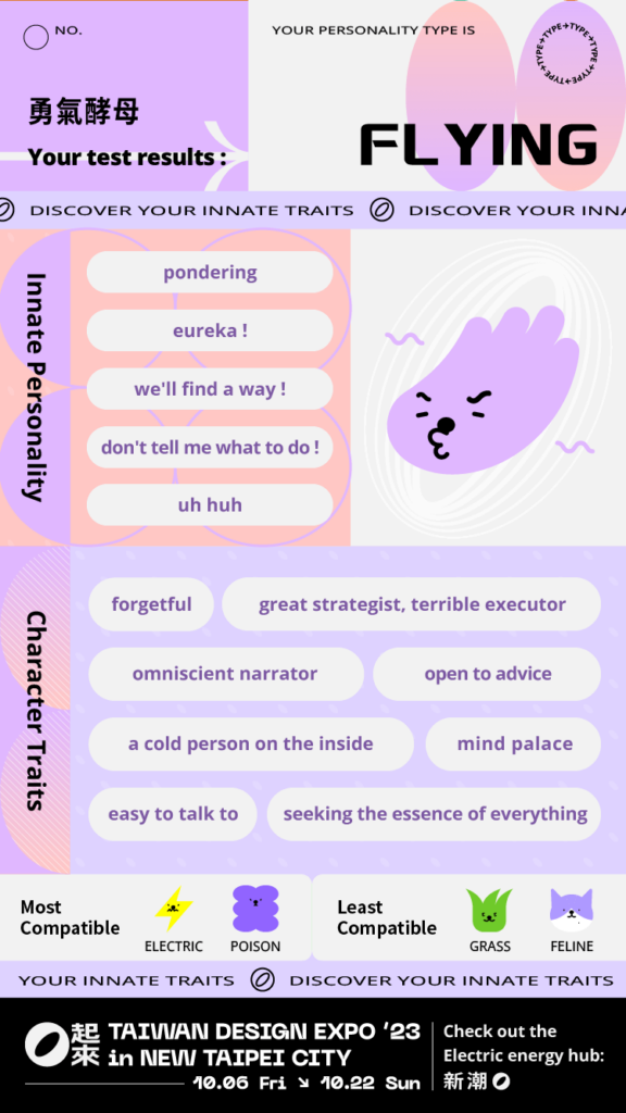 FLYING｜What are your innate personality traits? Find out your type of peeps!｜TAIWAN DESIGN EXPO Psychological MBTI Quiz｜Alltheway Creative