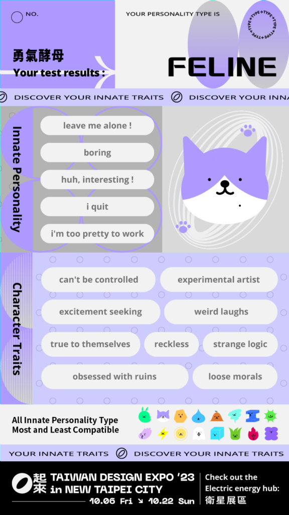 FELINE｜What are your innate personality traits? Find out your type of peeps!｜TAIWAN DESIGN EXPO Psychological MBTI Quiz｜Alltheway Creative